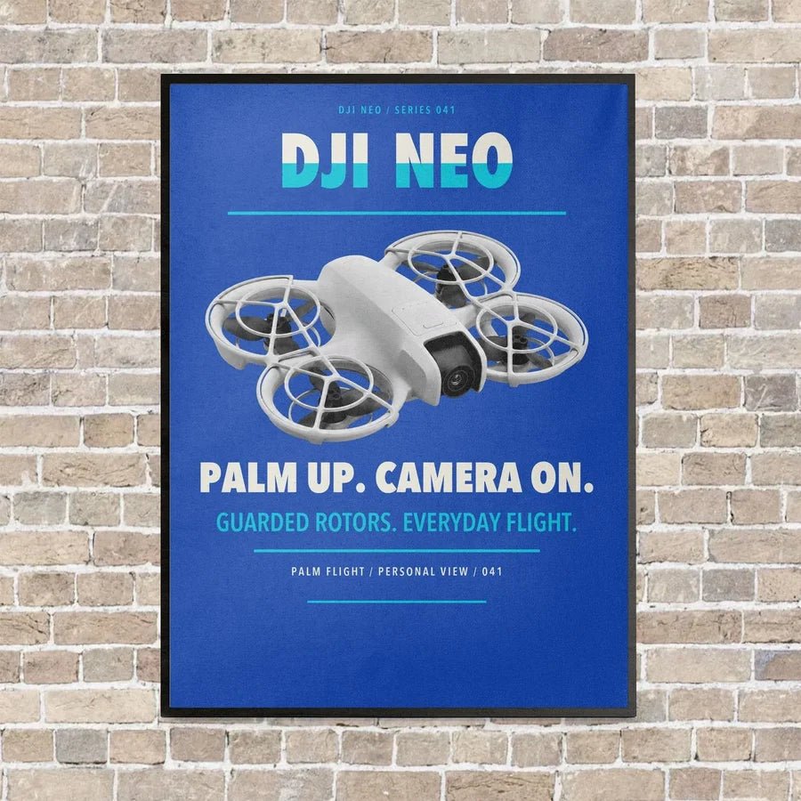 DJI Neo vertical canvas print - framed - blue background