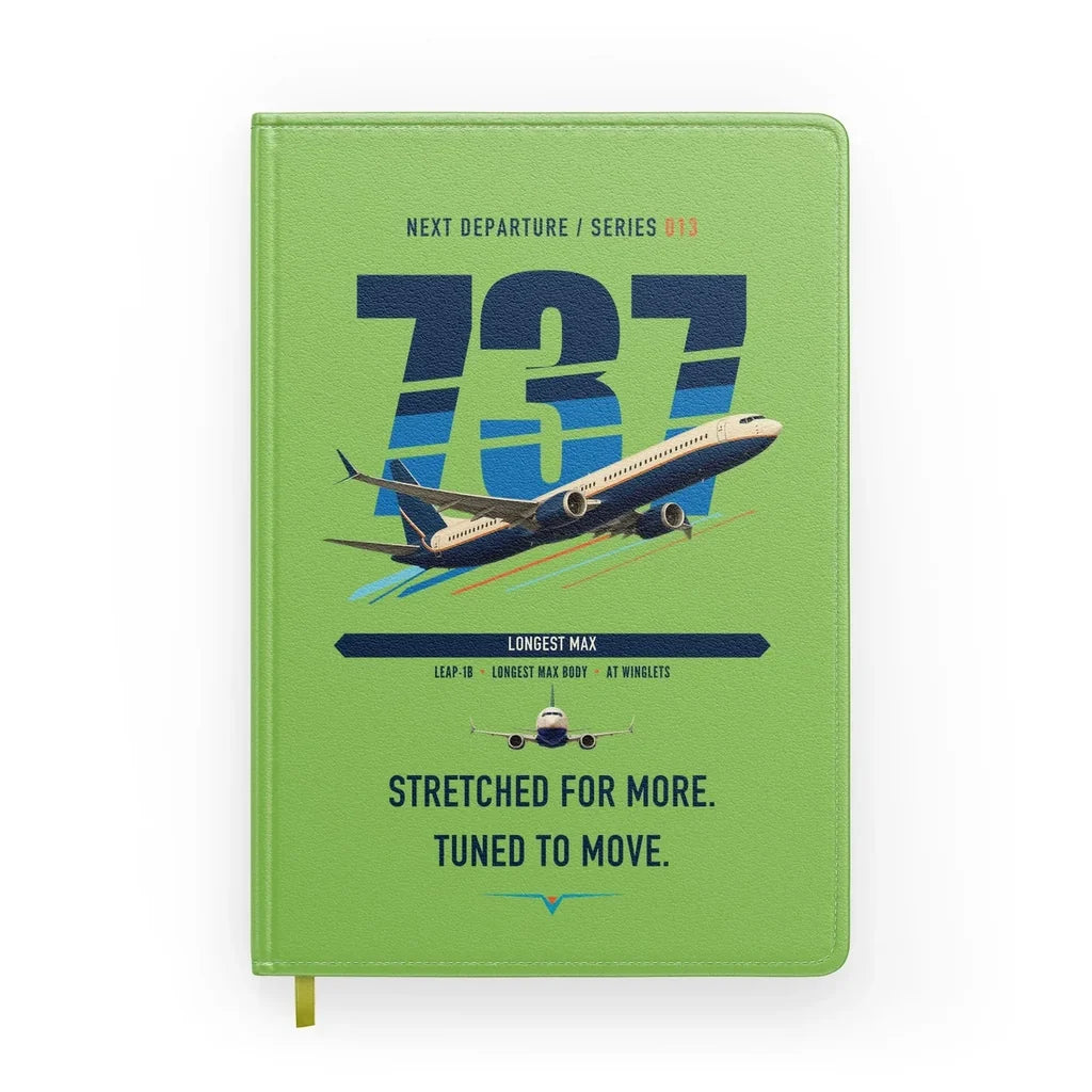 Boeing 737 MAX 10 design on light green notebook