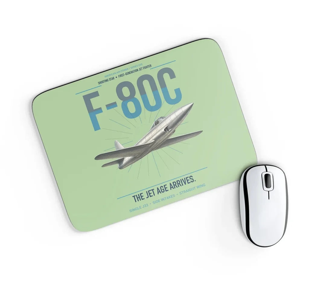 F-80C Shooting Star design on light green rectangle mouse pad