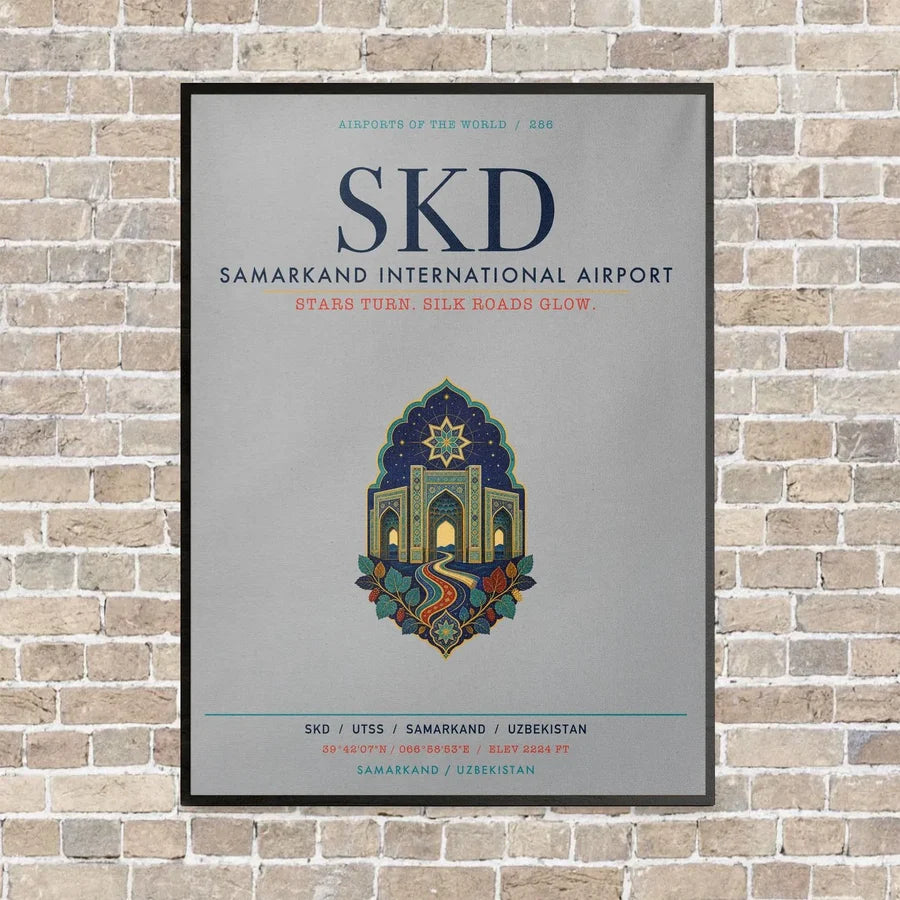 Samarkand International Airport SKD vertical canvas print - framed - light gray background