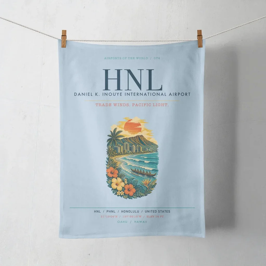 Honolulu Daniel K. Inouye International Airport (HNL) design on light blue towel