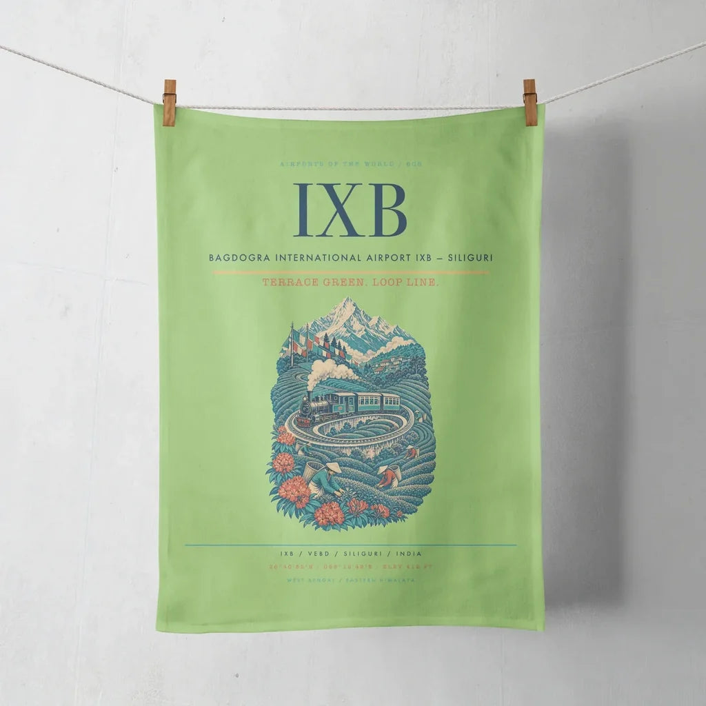 Bagdogra International Airport (IXB) design on light green towel