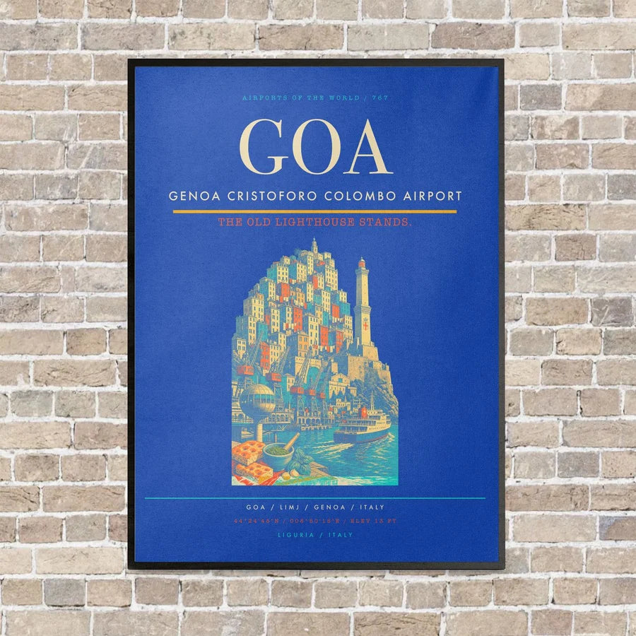 Genoa Cristoforo Colombo Airport GOA vertical canvas print - framed - blue background