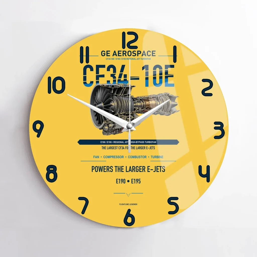 CF34-10E design on yellow no frame wall clock