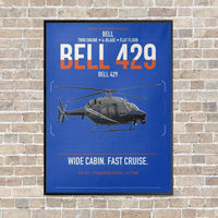 Thumbnail for Bell 429 vertical canvas print - framed - blue background