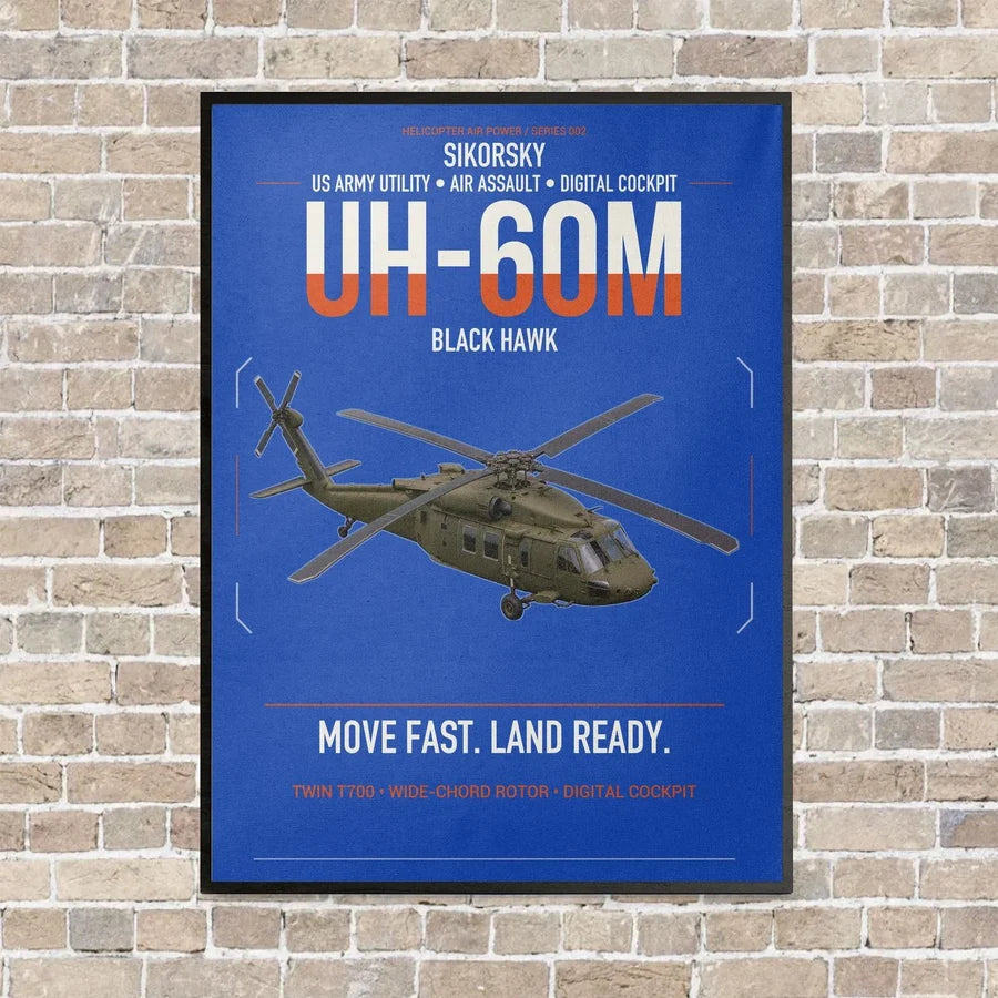 Sikorsky UH-60M Black Hawk vertical canvas print - framed - blue background