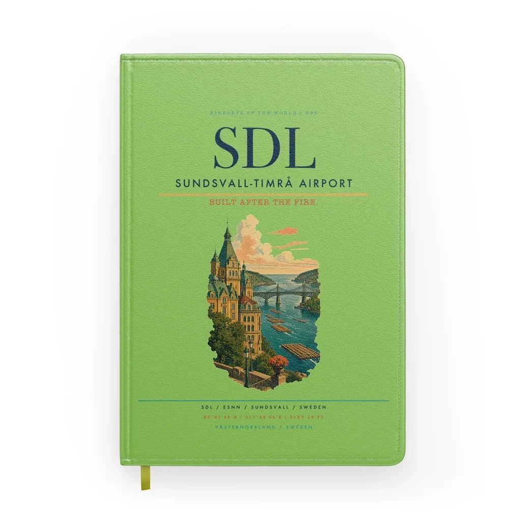 Sundsvall-Timrå Airport (SDL) design on light green notebook