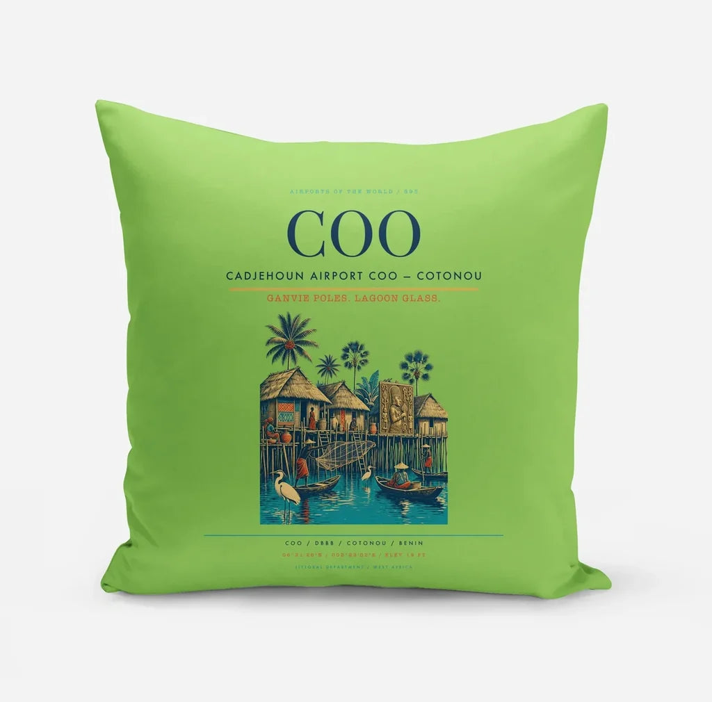Cadjehoun Airport (COO) design on light green pillow