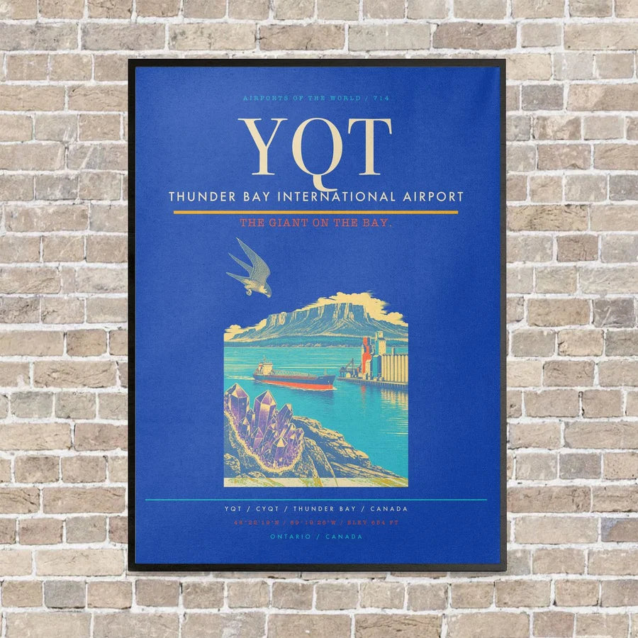 Thunder Bay International Airport YQT vertical canvas print - framed - blue background