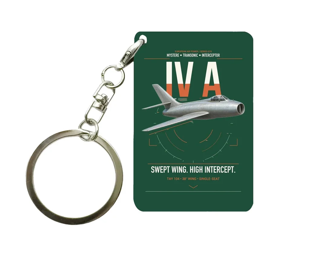 Dassault Mystère IV A design on dark green designed key chain, double-side print