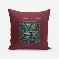 Thumbnail for VINTAGE G4062 - The Fjord Station - Designed Pillows design on darkred