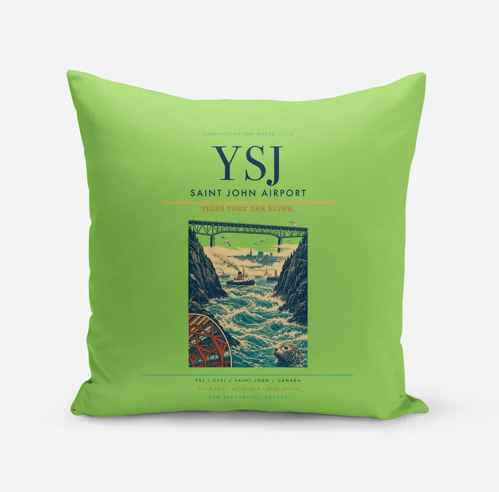 Saint John Airport (YSJ) design on light green pillow