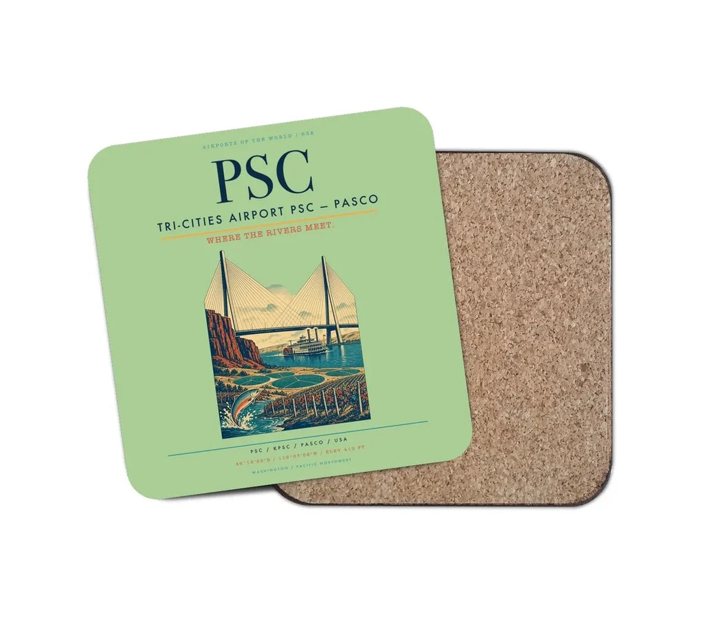 Tri-Cities Airport (PSC) design on light green 1 piece coaster