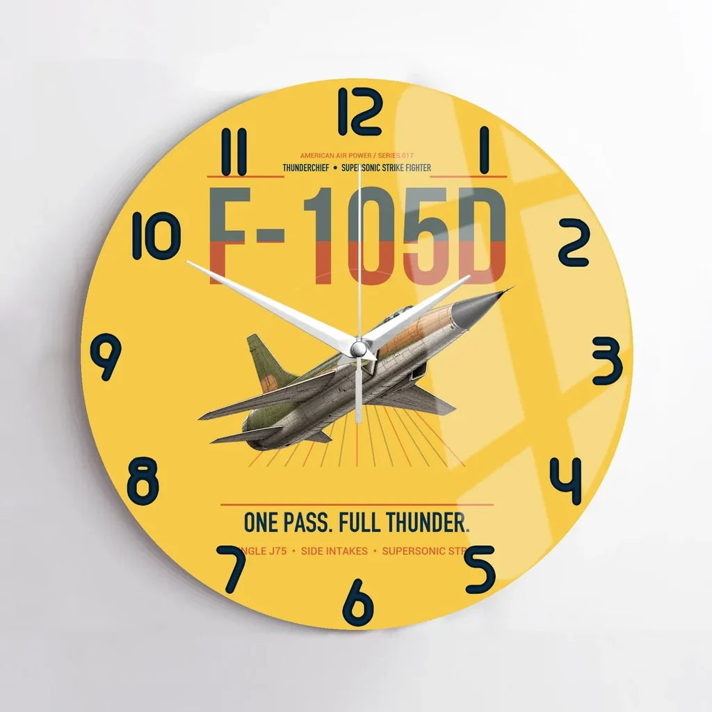 F-105D Thunderchief design on yellow no frame wall clock