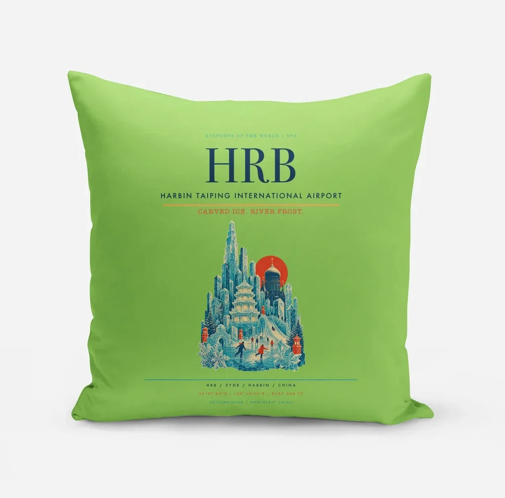 Harbin Taiping International Airport (HRB) design on light green pillow