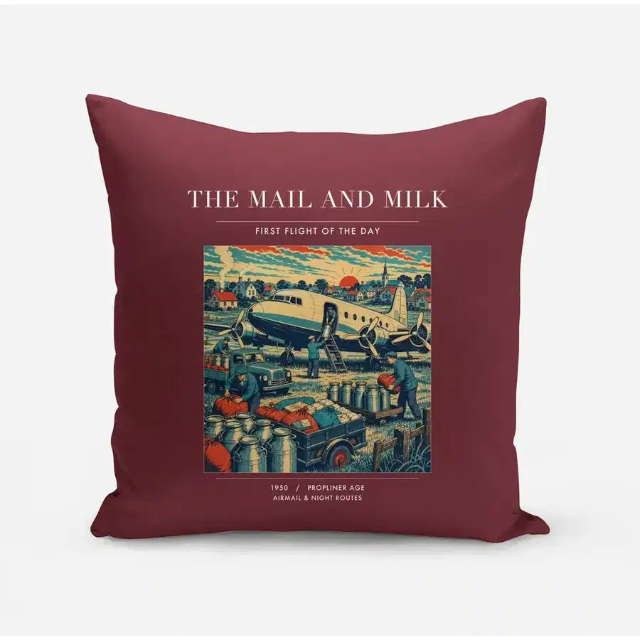 VINTAGE G4098 - The Mail And Milk - Designed Pillows design on darkred
