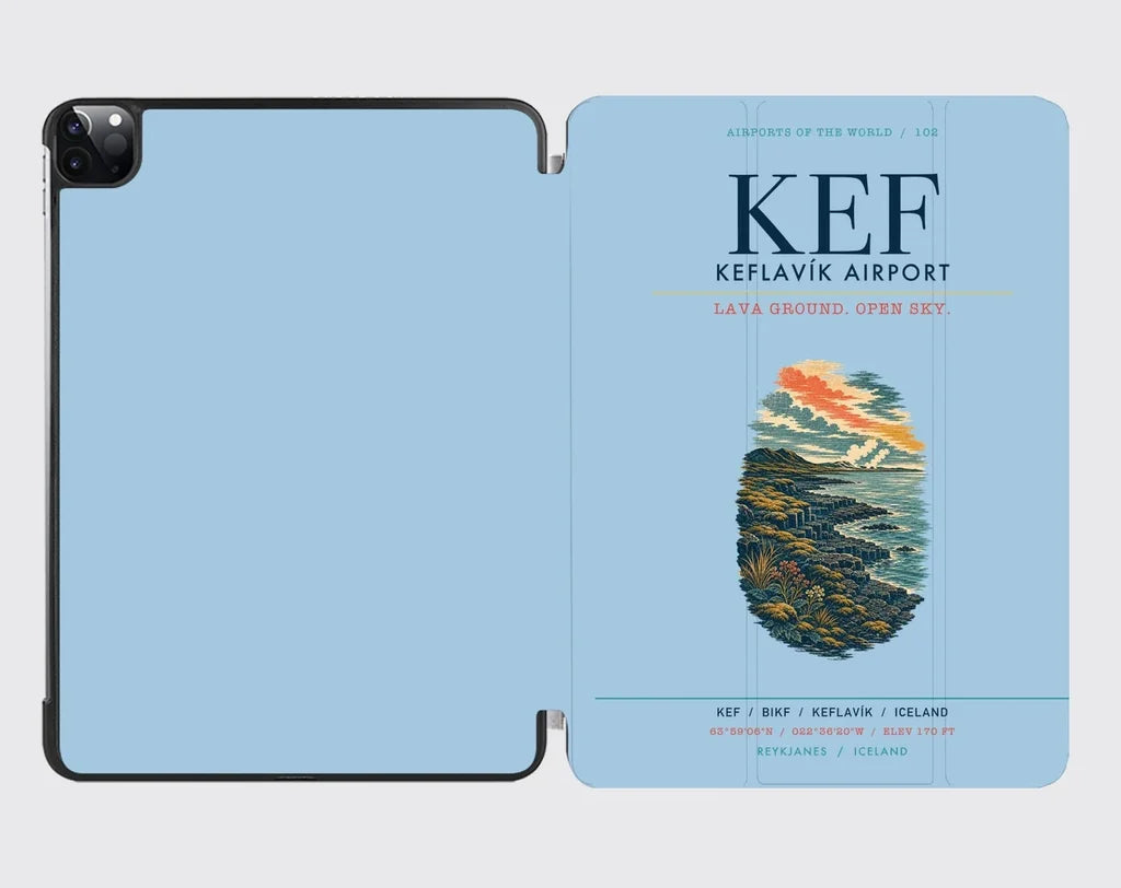 Keflavík Airport (KEF) design on light blue ipad tablet case