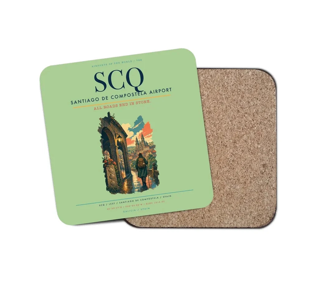 Santiago de Compostela Airport (SCQ) design on light green 1 piece coaster