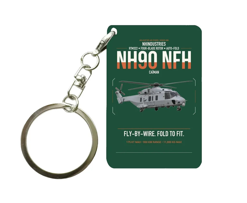 NHIndustries NH90 NFH Caïman design on dark green designed key chain, double-side print