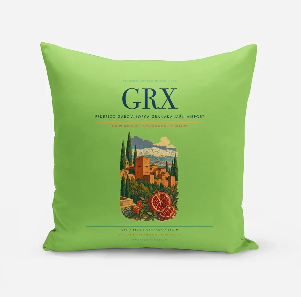 Federico García Lorca Granada-Jaén Airport (GRX) design on light green pillow