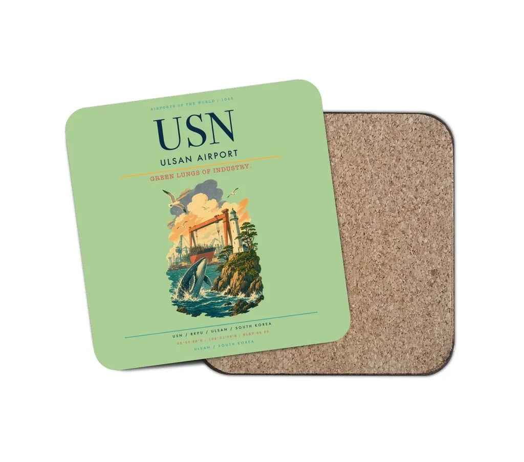 Ulsan Airport (USN) design on light green 1 piece coaster