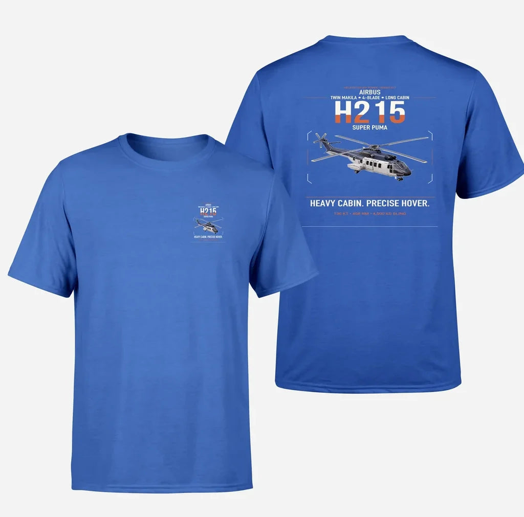 Airbus H215 design on blue t-shirt, double-side print
