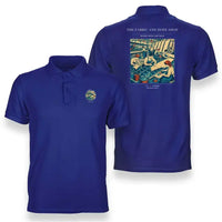 Thumbnail for VINTAGE G4168 - The Fabric And Dope Shop - Double-Side Polo T-Shirt design on blue