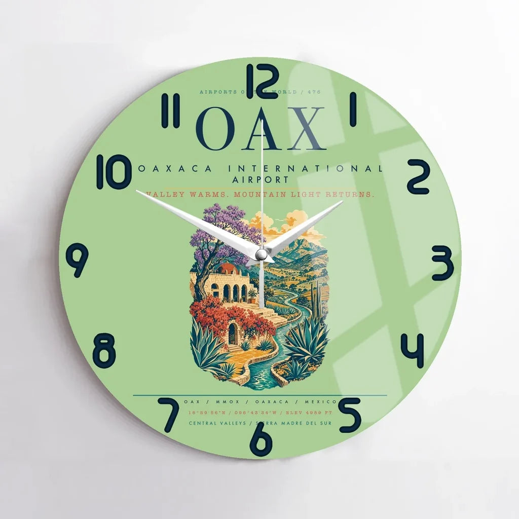 Oaxaca International Airport (OAX) design on light green no frame wall clock