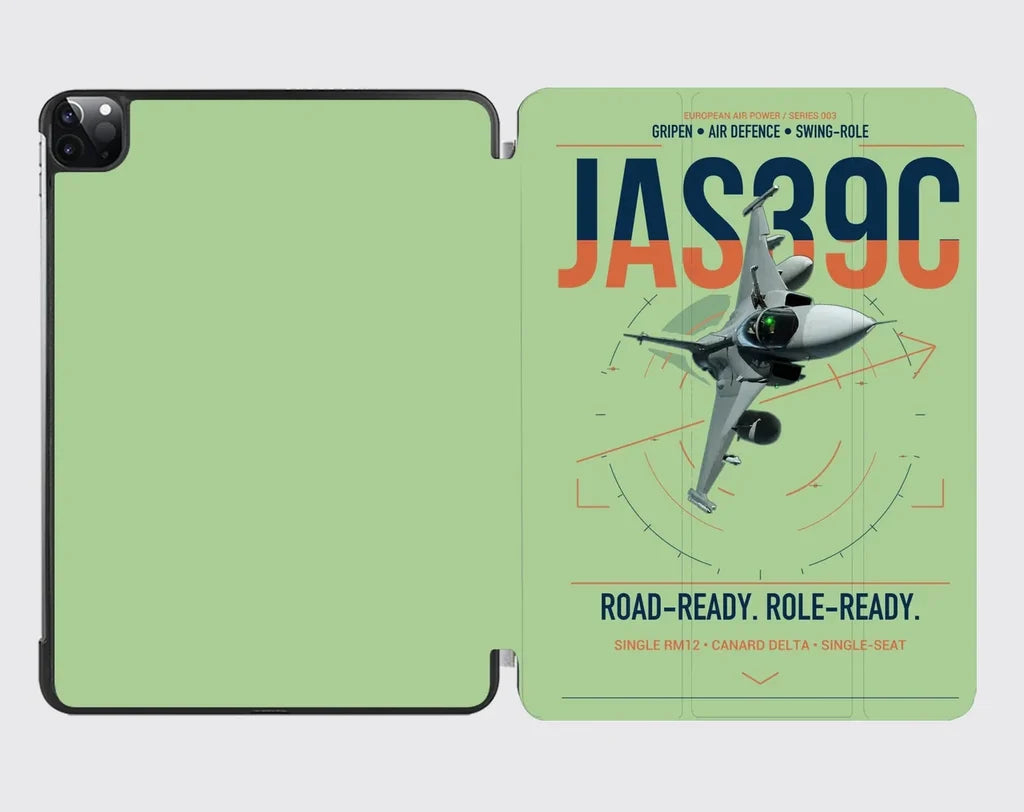 Saab JAS 39C Gripen design on light green ipad tablet case