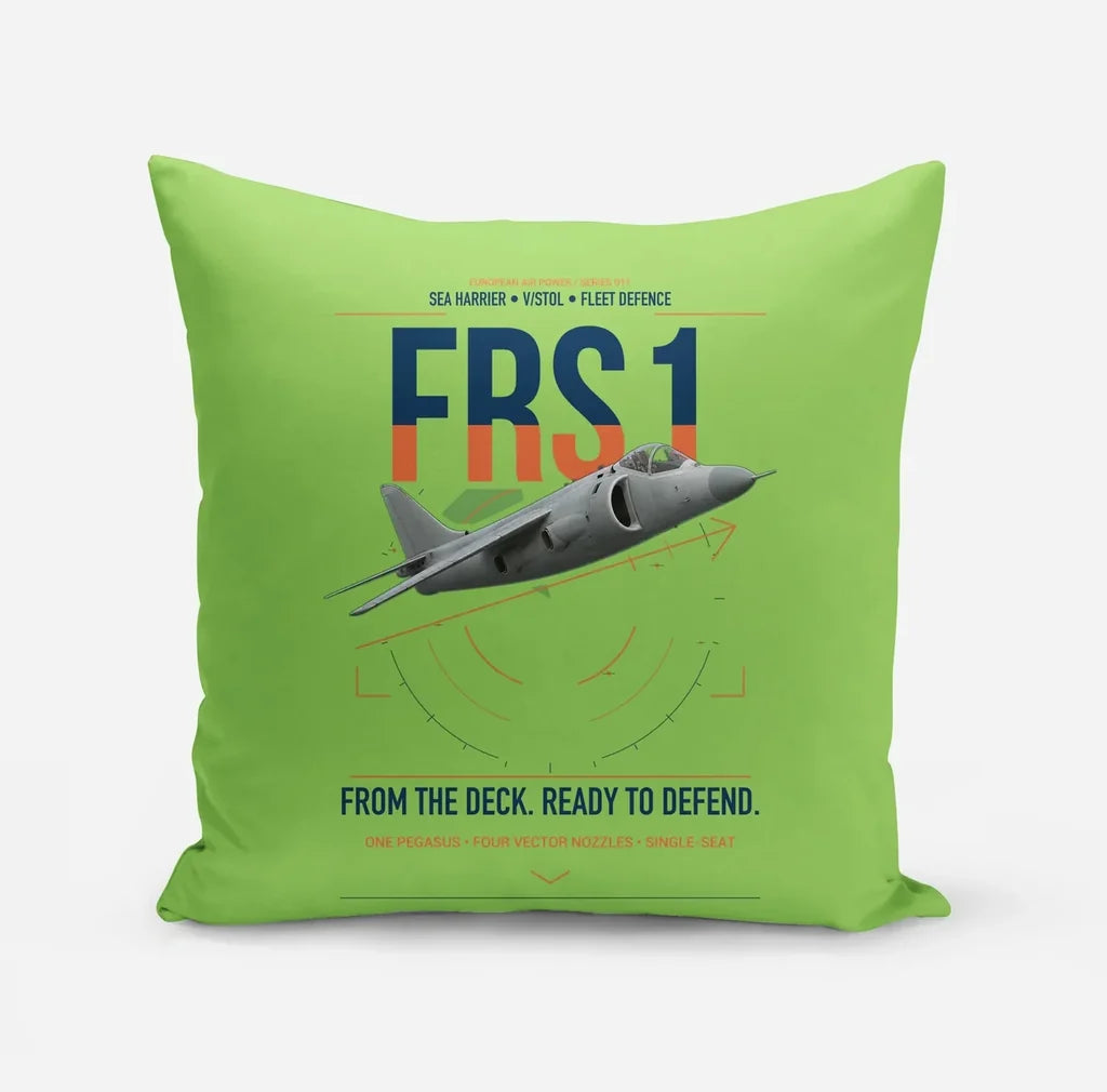 British Aerospace Sea Harrier FRS.1 design on light green pillow
