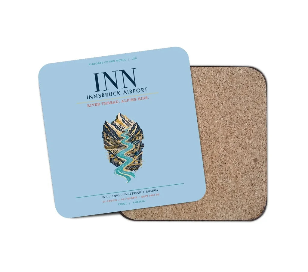 Innsbruck Airport (INN) design on light blue 1 piece coaster