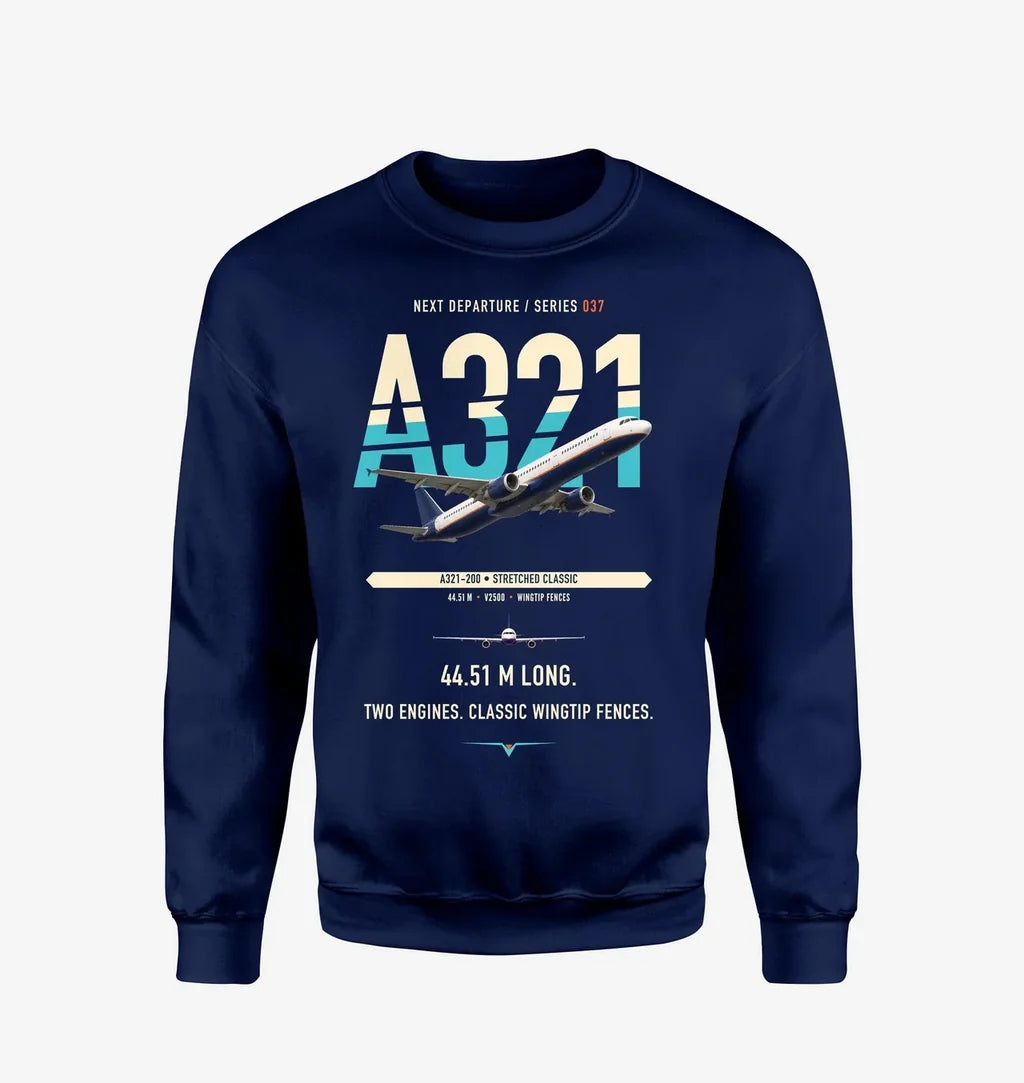 Airbus A321 design on navy blue sweatshirt