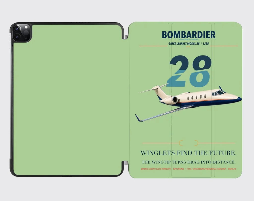 Bombardier Learjet 28 design on light green ipad tablet case