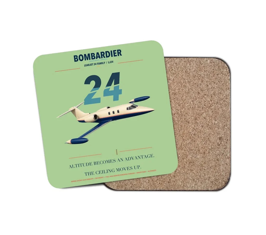 Bombardier Learjet 24 design on light green 1 piece coaster