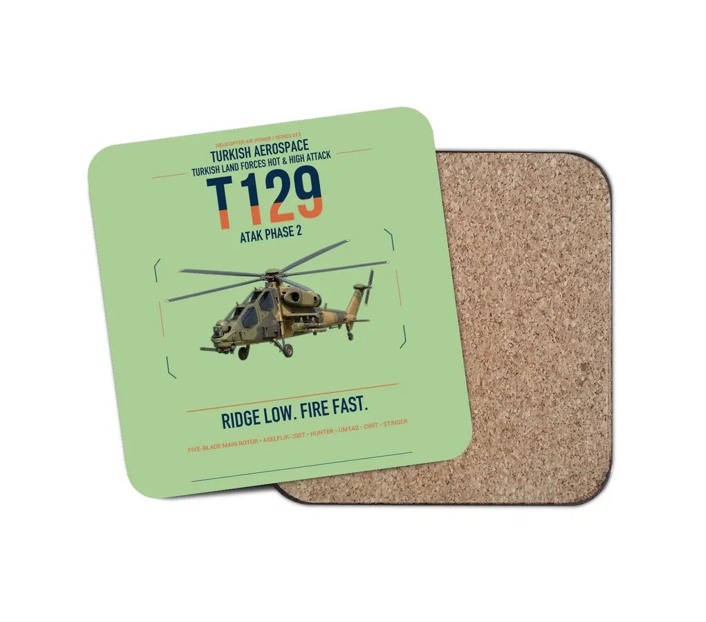 Turkish Aerospace T129 ATAK Phase 2 design on light green 1 piece coaster