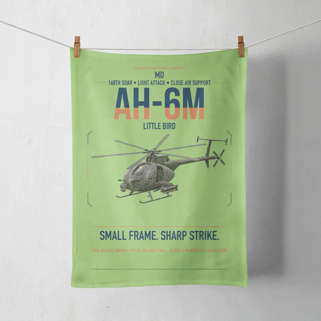 MD AH-6M Little Bird design on light green towel