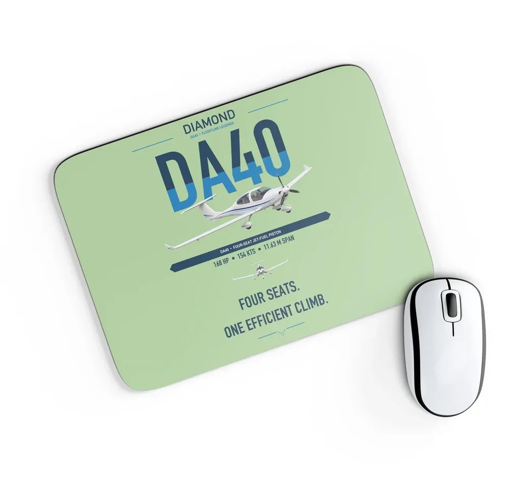 Diamond DA40 design on light green rectangle mouse pad