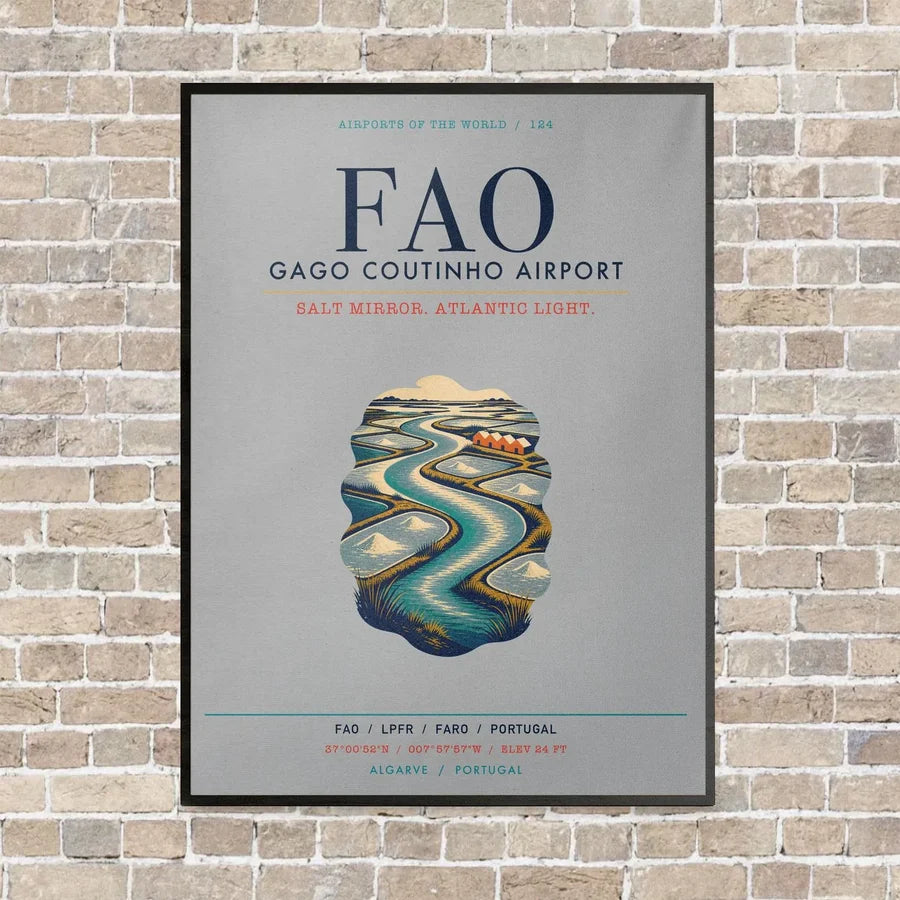 Gago Coutinho Airport Faro FAO vertical canvas print - framed - light gray background