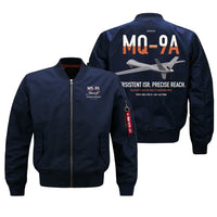 Thumbnail for MQ-9A Reaper design on blue bomber jacket, double-side print