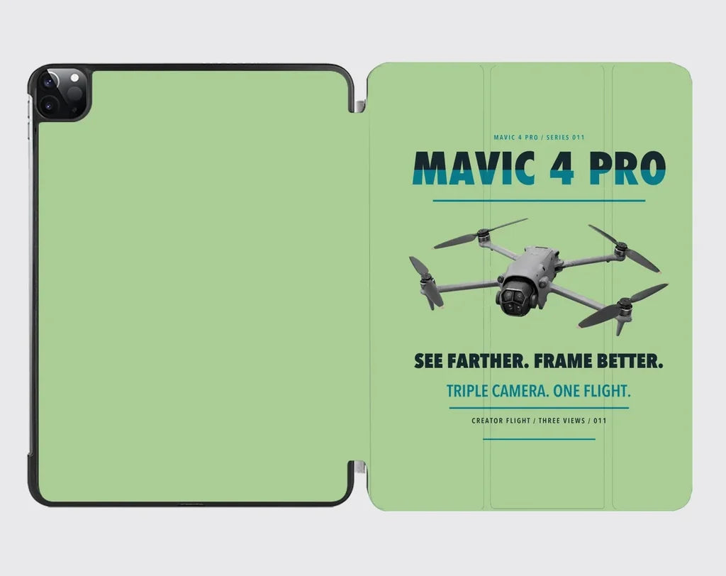 DJI Mavic 4 Pro design on light green ipad tablet case