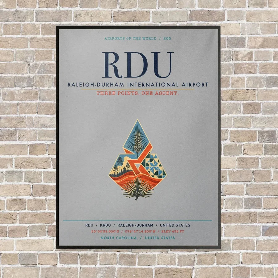 Raleigh-Durham International Airport RDU vertical canvas print - framed - light gray background