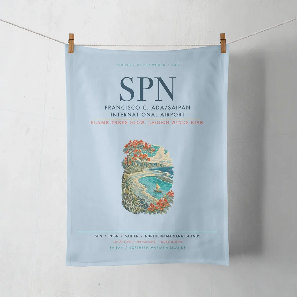 Francisco C. Ada Saipan International Airport (SPN) design on light blue towel