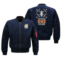 Thumbnail for SIGNAL 215 - Four Motors One Vision - Bomber Jacket design on blue bomber jacket