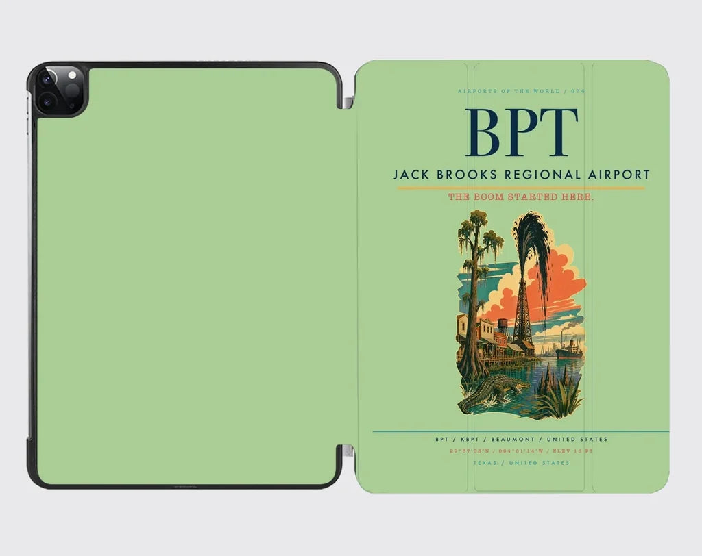 Jack Brooks Regional Airport (BPT) design on light green ipad tablet case
