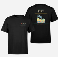 Thumbnail for Eastern Oregon Regional Airport (PDT) design printed on black double-side t-shirt