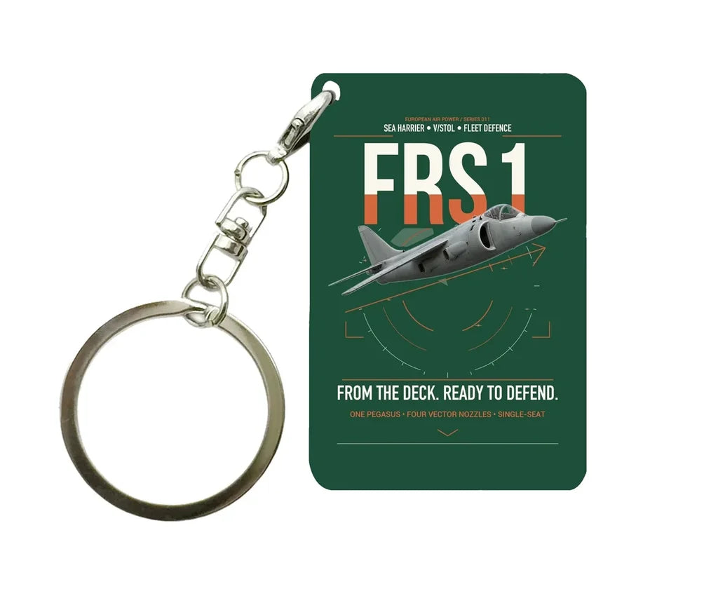British Aerospace Sea Harrier FRS.1 design on dark green designed key chain, double-side print