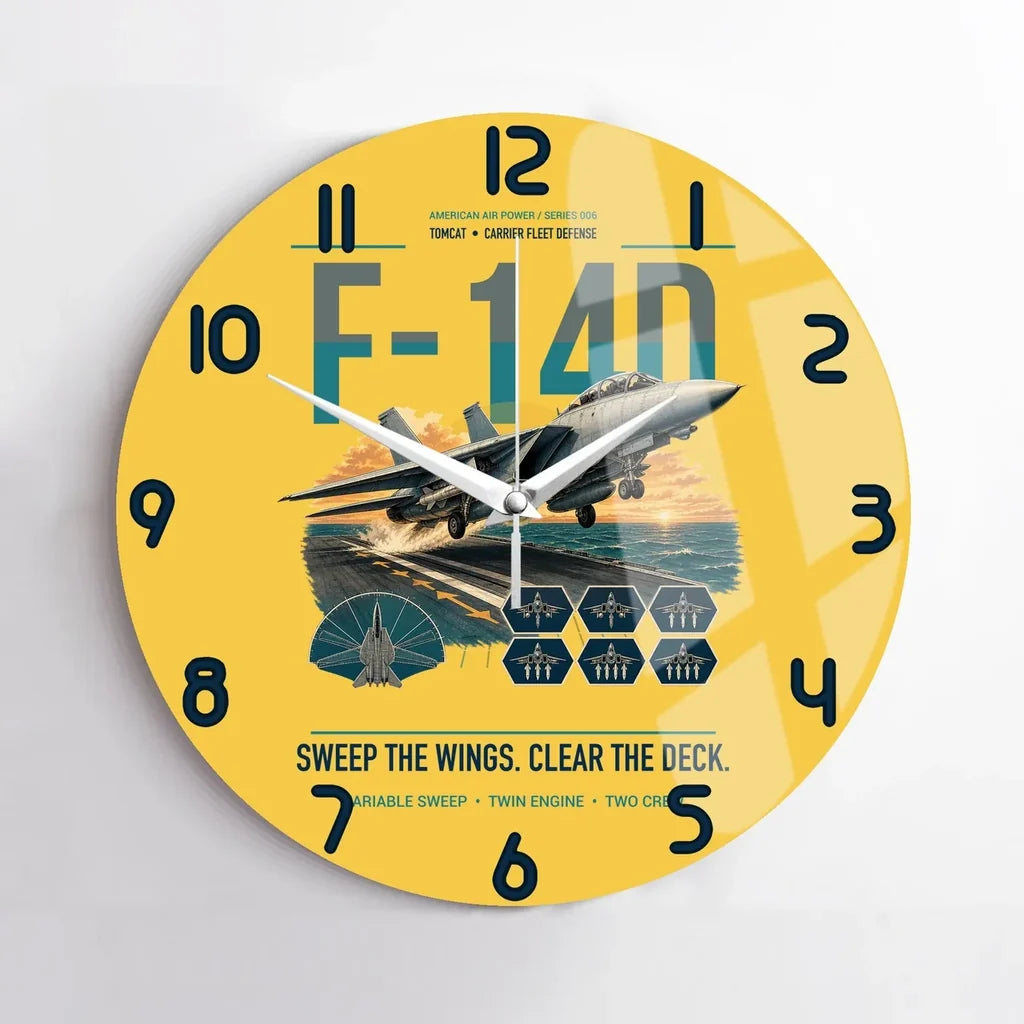 F-14D Tomcat design on yellow no frame wall clock