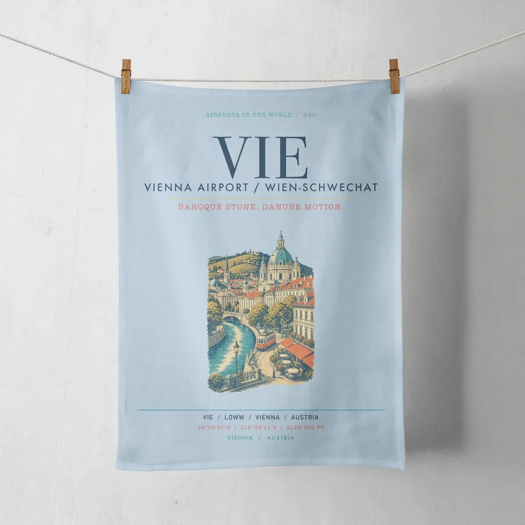 Vienna Airport (VIE) design on light blue towel