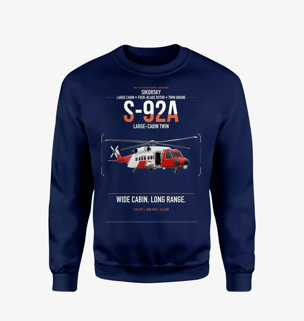 Sikorsky S-92A design on navy blue sweatshirt
