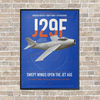 Thumbnail for Saab J 29F Tunnan vertical canvas print - framed - blue background